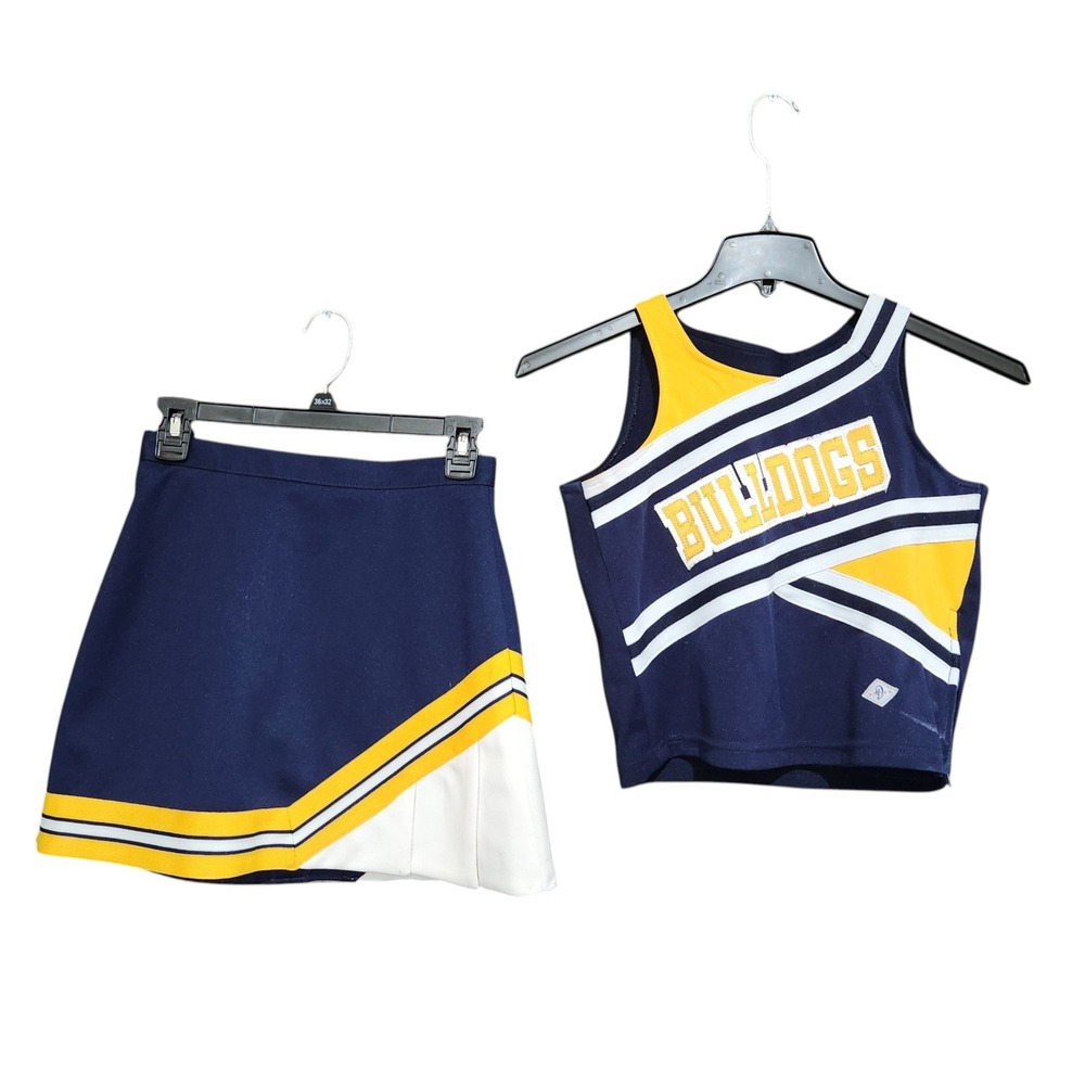 Varsity Spirit Cheerleader Uniform Bulldogs Navy Blue Yellow Set XS/S